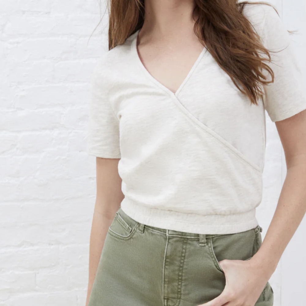 UpWest Open-Back Wrap Tee cream small BWT cross over